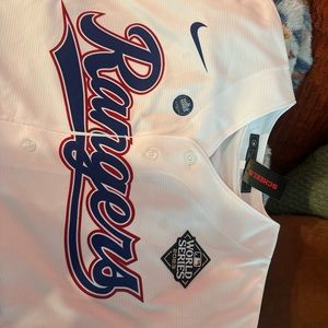 Rangers Seager jersey with World Series patch